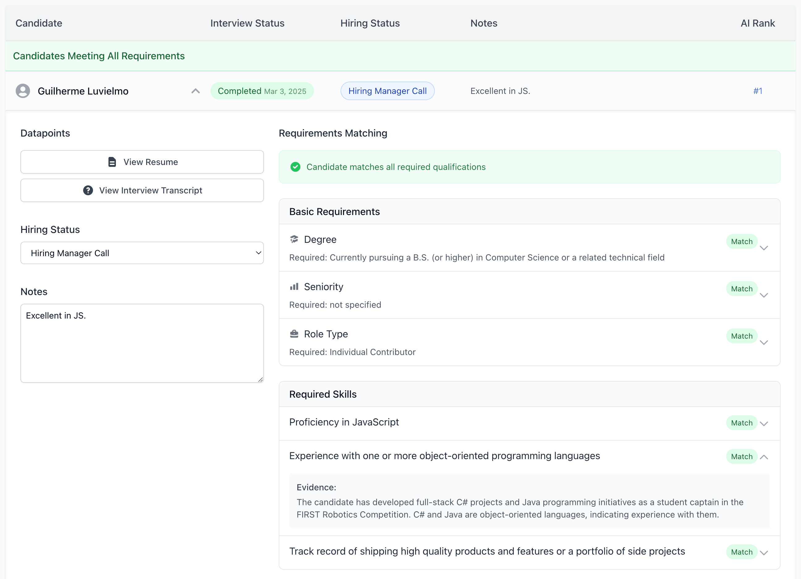 ProSieve Applicant Pipeline View